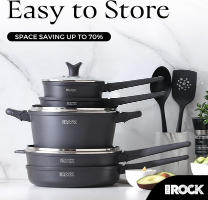 SOHO 15Pcs Cookware Set – Pots and Pans Set Non Stick with ROCK.TEC – Compact for Urban Kitchens, Nothing Sticks, Never Warps, Lasts Longer, Induction & Dishwasher Safe, Black8