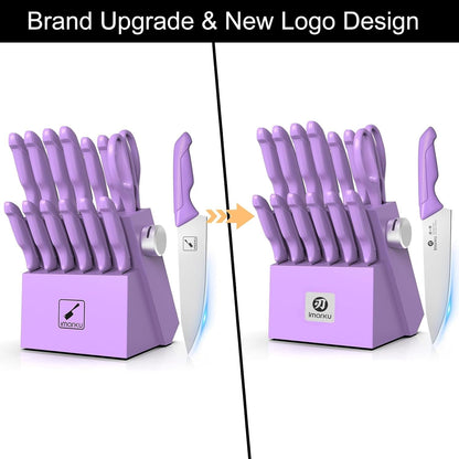 14-Piece Knife Set with Block, Utility Knife, Purple | Glides through Meat, Fish, Veggies & Bread, Standout Color for Stylish Kitchens, Built-In Sharpener9