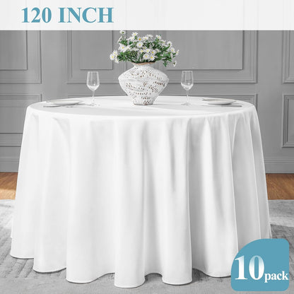 10 Pack 120Inch round Tablecloth Polyester Table Cloth, White5