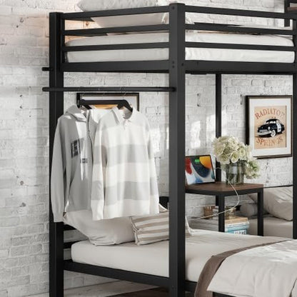 Twin Triple Bunk Bed for 3 with Storage Stair and Drawers, Black8