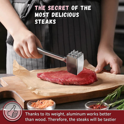 Meat Tenderizer 1 Pcs Aluminium Mallet Dual-Sided - Tenderizer Tool Kitchen Pounder - Home Hammer for Tenderizing Ice Steak Stainless Veal & Chicken Safe Beater 13094797