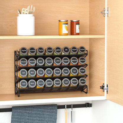 Spice Rack Organizer with 32 Spice Jars, 386 Spice Labels, Chalk Marker and Funnel Set for Cabinet, Countertop, Pantry, Cupboard or Door & Wall Mount - 32 Jars, 15.3" W × 10.8" H, Black2
