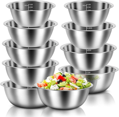 10 Pack Stainless Steel Nesting Mixing Bowl Set 5 Size (4.5, 3,2,1.5,0.7QT)1