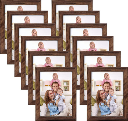 5X7 Picture Frame Brown Set of 12, Multi Rustic Walnut Wood-Color 5 by 7 Photo Frames Bulk for Wall or Tabletop Display1