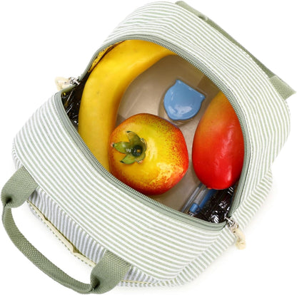 Lunch Box for Women Cute Lunch Bag Reusable Insulated Lunch Bags Large Capacity Lunchbox Cooler for Work Picnic or Travel Gifts (A Sage Green White Stripes, 10 X 7.5 X 8 Inches)9