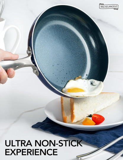 10 Inch Frying Pan with Lid, Blue Frying Pan with Nonstick Diamond Infused Coating, Nonstick Frying Pans, Diamond Fry Pan Blue2