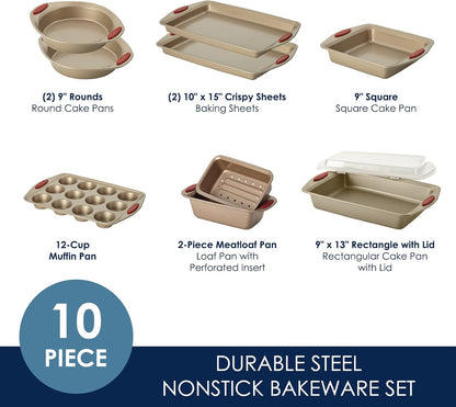 10-Piece Nonstick Bakeware Set w/ Grips, Cookie Cake Muffin