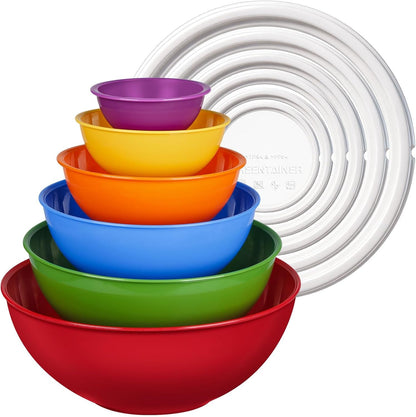 Plastic Mixing Bowls with Lids Set for Kitchen, 6 Set Nesting Bowls for Mixing, Baking, Prepping, Cooking and Serving Food, Mixing Bowls Dishwasher, Microwave Safe1