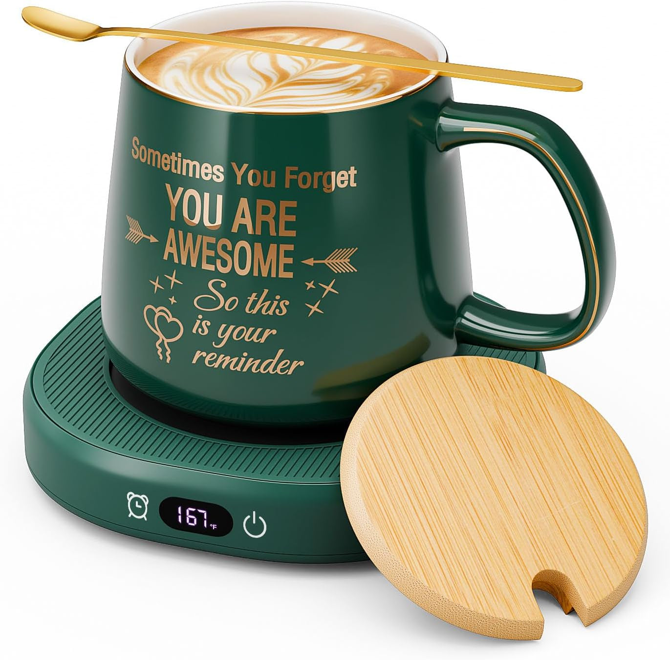 coffee-mug-warmer-you-are-awesome-mug-set-electric-cup-warmer-for-desk-beverage-warmer-plate-for-coffee-tea-4-temperature-setting-8-hours-auto-shut-off-14oz-mug-with-spoon-bamboo-lid-included