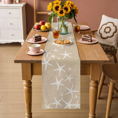 Beige Starfish Coastal Table Runner 36 Inches Long Farmhouse Dress Scarves, Summer Beach Nautical Ocean Sea Dining Tablerunner for Coffee Table/Kitchen Island/Party Décor, Small 13" X 36"3
