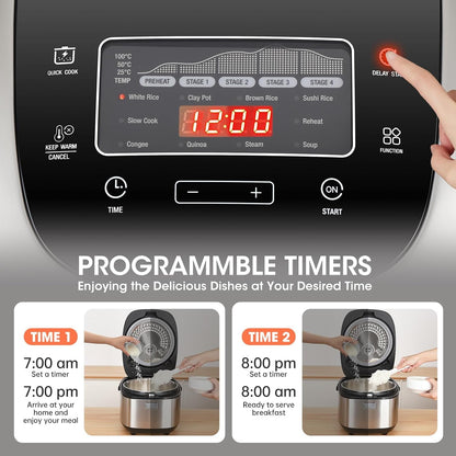 Rice Cooker 20 Cup Cooked,Induction Heating&Fuzzy Logic Technology | Electric Smart Rice Cooker with Steamer Basket,Lcd Display 11 Multi Portable Rice Maker,Delay Timer & Auto Keep Warm for Home5
