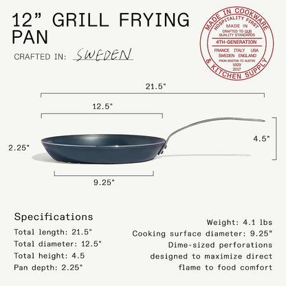 Made in Cookware - 12" Seasoned Carbon Steel Grill Frying Pan | Professional Cookware, Crafted in Sweden, Perforated3