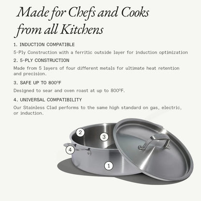 Made in Cookware - 10 Quart Stainless Steel Rondeau Pot W/Lid - 5 Ply Stainless Clad - Professional Cookware - Crafted in Italy - Induction Compatible2