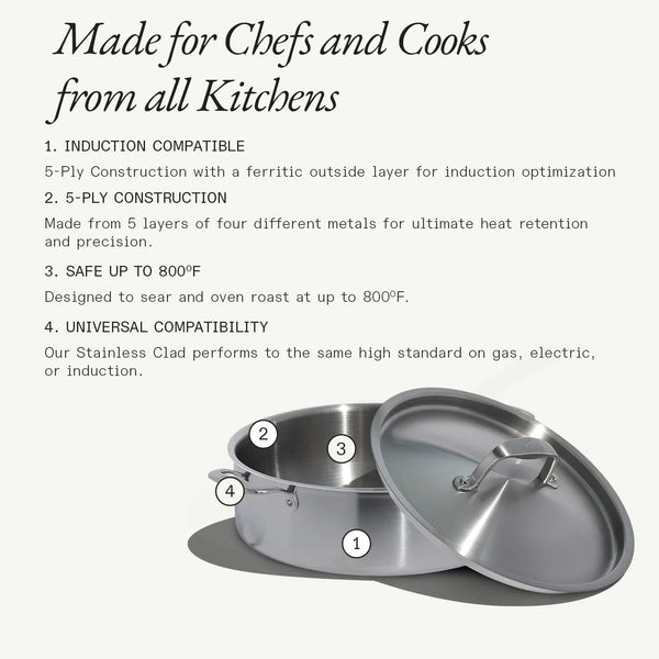 Made in Cookware - 10 Quart Stainless Steel Rondeau Pot W/Lid - 5 Ply Stainless Clad - Professional Cookware - Crafted in Italy - Induction Compatible2