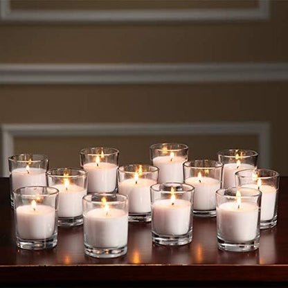 48-Pack Clear Glass Votive Candles – 10–12 Hour Long Burn, Unscented, Ivory, Bulk Set for Weddings, Events & Table Centerpieces –2