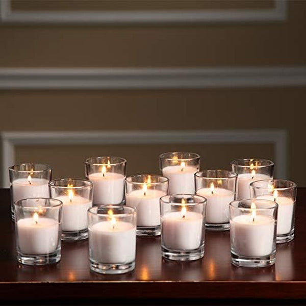 48-Pack Clear Glass Votive Candles – 10–12 Hour Long Burn, Unscented, Ivory, Bulk Set for Weddings, Events & Table Centerpieces –2