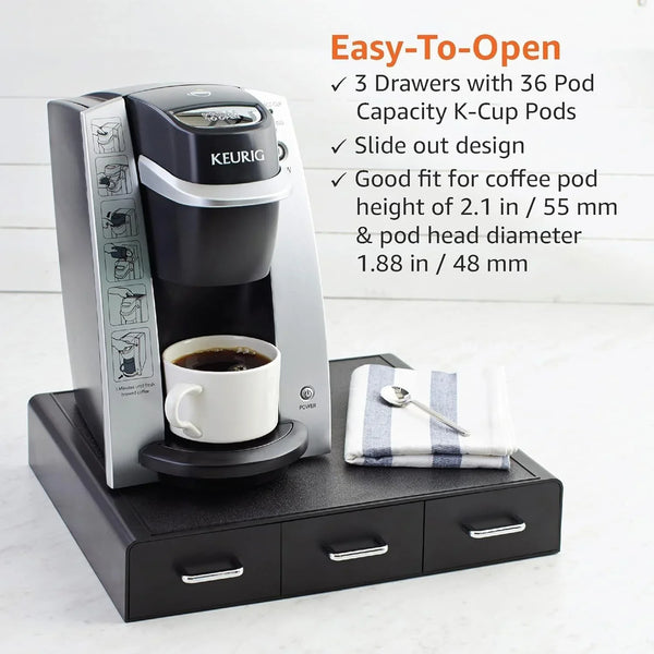 K-Cup Compatible Coffee Pod Storage Drawer, 3 Easy-Open Drawers, 36 Pod Capacity, Black4