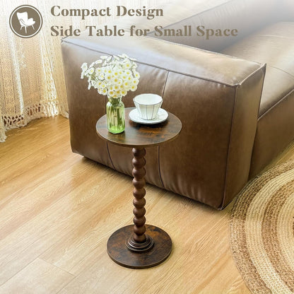 round Side Table, Small Drink Table for Small Spaces, Modern Accent Nightstand with Solid Wood Leg for Living Room, Bedroom, Corners, and Office (Rustic Brown)5