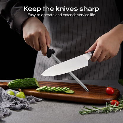 14 PCS Knife Set with Oak Wood Block,High Carbon Stainless Steel Kitchen Knife Set with Chef Knife, Santoku, Bread, Paring,Steak Knives, Kitchen Shears Sharp Knife Block Set with Sharpener4