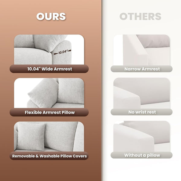 89.8" Cloud Boneless Sofa, Loveseat Couches with 4 Pillows, Modern Living Room 2 Seater Sofa for Small Space, Apartment, No Assembly, Beige6