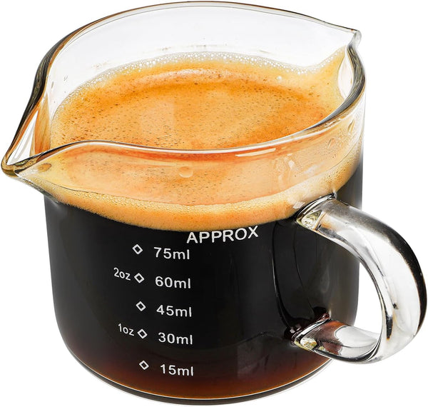 4 Pack Measuring Cups Espresso Shot Glasses, Double Spouts Espresso Cup Glass Graduated 75 ML/ 2.5 OZ for Milk Pitcher, Coffee Maker Accessories2