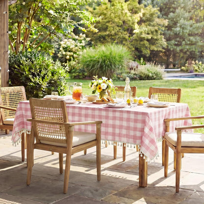 Pink Gingham Tablecloth Rectangle, Outdoor Linen Cotton Checkered Table Cloth with Tassel, Heavy Duty Wrinkle Free Buffalo Plaid Table Cover for Kitchen Dining Home Party - 55 X 84 Inch9