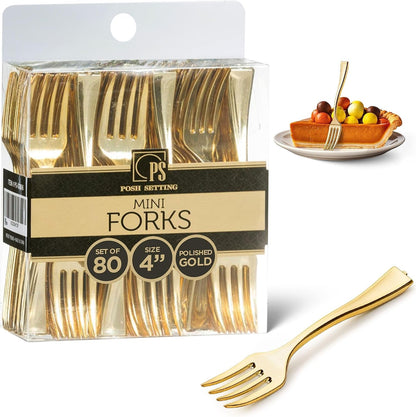 80 Pack Disposable Gold Mini Plastic Fork 4In Appetizer Dessert | Mini 4-Inch Forks. Gold Plastic Design. Disposable Tableware. Dessert, Appetizer & Tasting Use. 80 Pack Value1