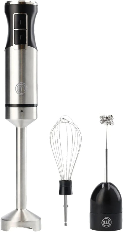 Masterchef Immersion Blender Handheld with Electric Whisk & Milk Frother Attachments, Hand Held Stainless Steel Stick Emulsifier for Making Baby Food, Soup, Puree, Cake, Cappuccino, Latte Etc, 400W1