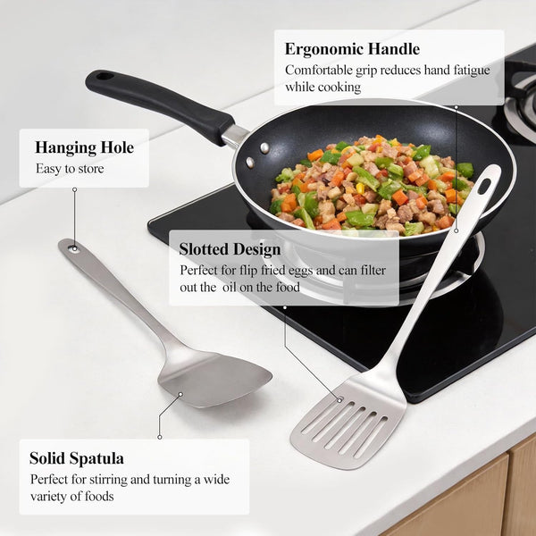 2PCS Stainless Steel Spatula Set, Solid & Slotted Turner3