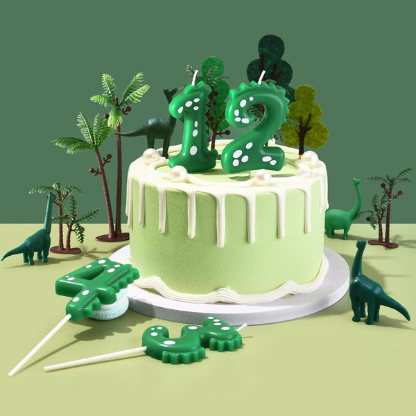 2.76 Inch Green Dinosaur 3 Number Birthday Candles, Dinosaur Number Candles, Cake Number Candles, Party Celebration3