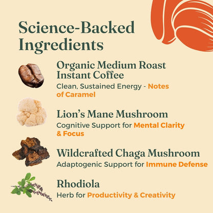 Four Sigmatic Focus Organic Mushroom Coffee | Instant Mushroom Coffee Mix with Lion'S Mane, Chaga and Rhodiola for Better Focus and Immune Support | 10 Packets4