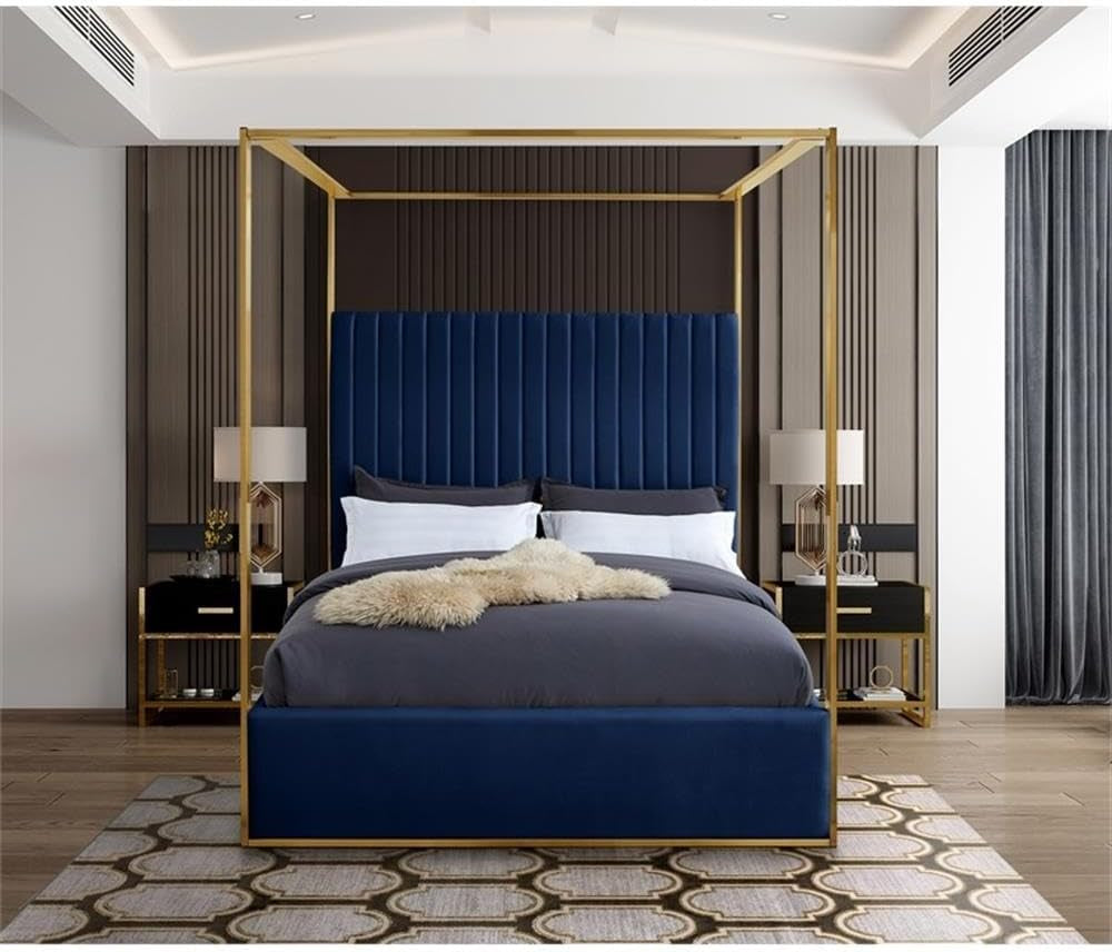 contemporary-velvet-king-bed-navy-finish-deep-channel-tufting-brushed-brass-metal-frame-full-slats-canopy-height-78-5-headboard-height-60-5-elegant-bedroom-furniture