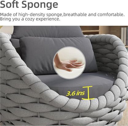 Patio Furniture Set, All-Weather Conversation Set Made of Aluminum Frame and Textilene Rope, Garden Furniture for Outdoor & Indoor Use (Light Gray Mix, 3Pcs Armchairs+Table)4