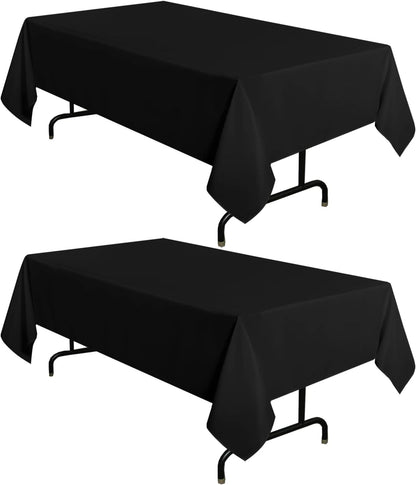 2 Pack Black Tablecloths 60X102 Inch for 6 Feet Rectangle Tables | Stain and Wrinkle Resistant Washable Polyester Table Cover for Dining Tables, Wedding Buffet Parties and Camping1