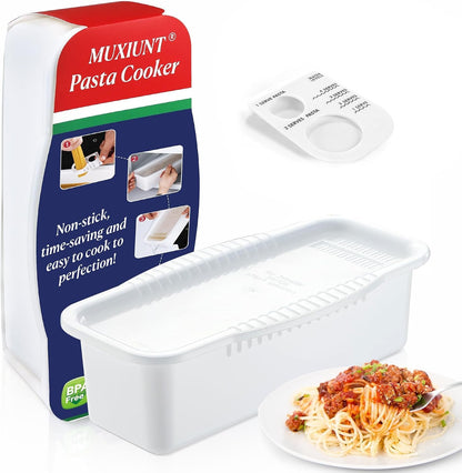 Microwave Pasta Cooker with Strainer Lid & Built-In Measuring Card | Quickly Cook 1-4 Servings-No Mess, Sticking or Waiting for Boil, Pasta Cooker in Microwave for Dorm, Rv,Kitchen & Quick Meals1