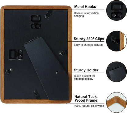 5X7 Picture Frame Natural Teak Wood with Mat for 4X6, Original Natural Solid Wood 5 by 7 Photo Frames with Tempered Glass Cover for Wall and Tabletop Display4