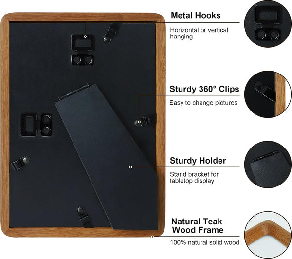 5X7 Picture Frame Natural Teak Wood with Mat for 4X6, Original Natural Solid Wood 5 by 7 Photo Frames with Tempered Glass Cover for Wall and Tabletop Display4