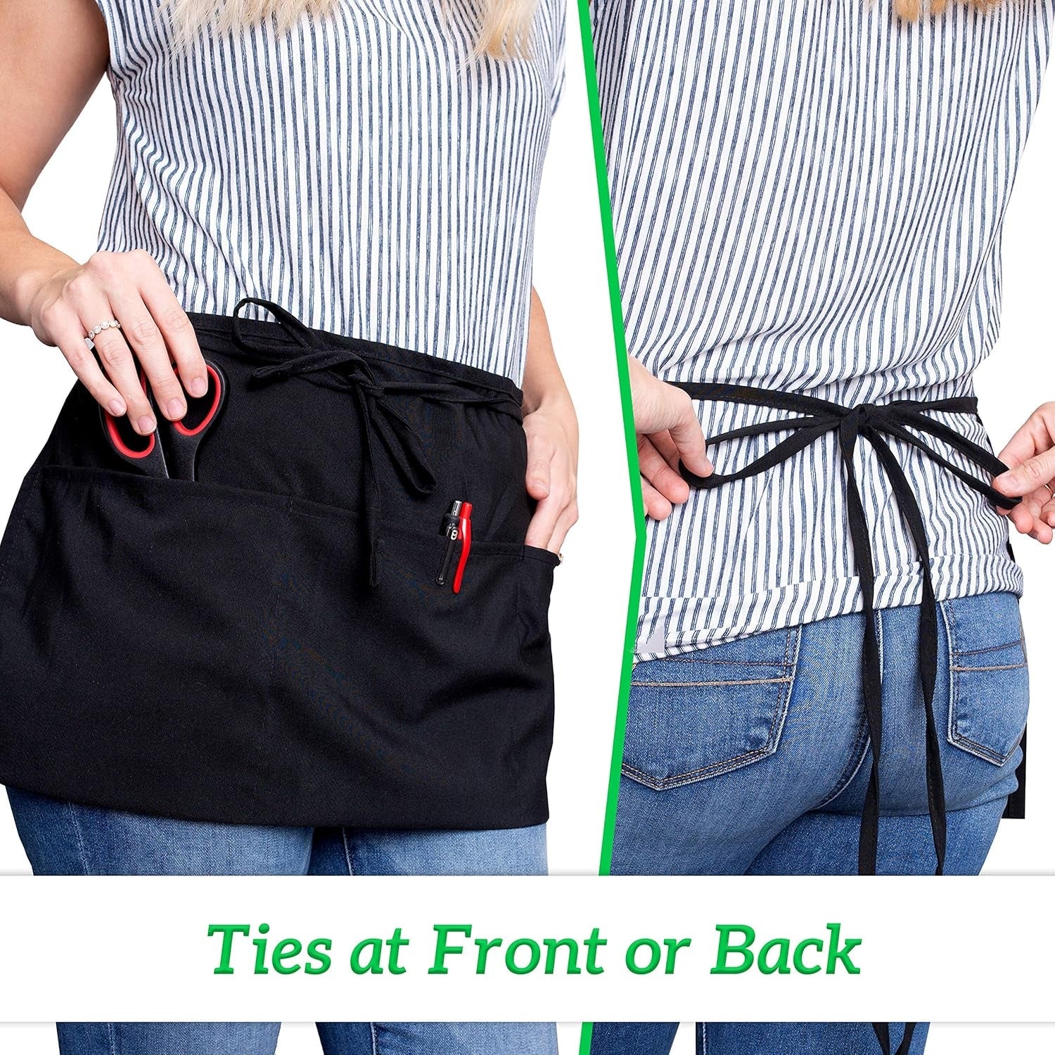 server-aprons-with-3-pockets-waist-apron-waitress-apron-for-women-and-man-water-resistant-with-long-waist-strap-reinforced-seams-half-apron-12-pack-black