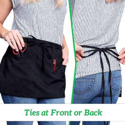 Server Aprons with 3 Pockets - Waist Apron, Waitress Apron for Women and Man, Water Resistant with Long Waist Strap Reinforced Seams, Half Apron (12 Pack - Black)6