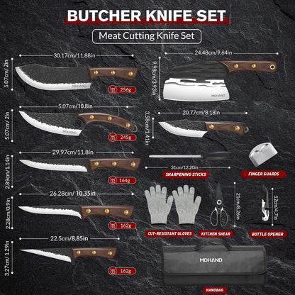 Butcher Knife Set, Viking Kitchen Serbian Chef Knife Set with Bag | Hand Forged Meat Cleaver Knife, Ergonomic Handle, High Carbon Steel Brisket Knife Set for Kitchen, Camping BBQ, Gift for Men3