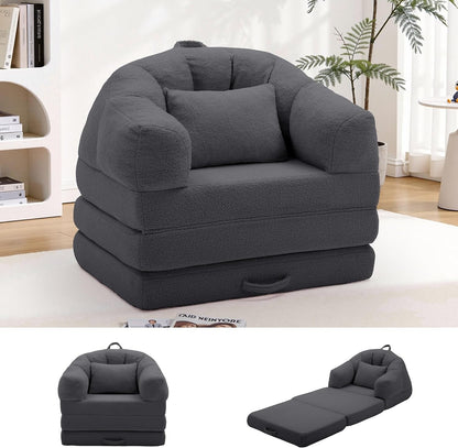 Folding Sofa Bed, 2 in 1 Convertible Sleeper Chair with Armrests, Comfy Bean Bag Floor Futon Couch with Pillow, Single Chair Bed Sleeper for Adults, Couches for Living Room,Grey1