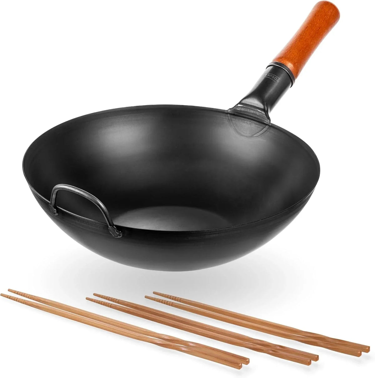 carbon-steel-wok-pan-13-5-stir-fry-pans-chinese-wok-with-flat-bottom-pow-reusable-natural-wooden-long-cooking-chopsticks-set-of-3-pairs-11-8-inch-13-inch-14-2-inch
