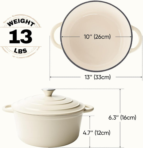 6 Quart Dutch Oven Pot with Lid, Non Stick Enameled Cast Iron Dutch Oven for Bread Baking, Heavy-Duty, Oven Safe Ceramic Cookware up to 500°F for Baking, Braising, Stews, Roasting, Beige4