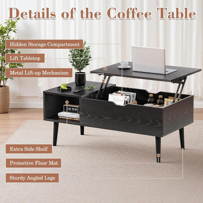 Lift Top Coffee Table, Wood Coffee Table for Living Room Home Black | Wood,Lift Top, Hidden Compartment, Storage Shelf, Center Table, Home, Living Room, Office7