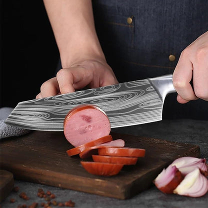 Meat Cleaver,Cleaver Knife 7.2 Inch Damascus Pattern Chef Knife Stainless Steel Kitchen Knife Japanese Cleaver Knives Meat Fish Slicing Knife Butcher Knife Cooking Tools, LAMAJIGA58446