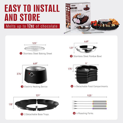 2 in 1 Electric S’Mores Maker & Fondue Pot, Tabletop Indoor Smores Kit with 4 Roasting Forks, 4 Detachable Trays & 1 Flameless Temperature-Controlled Heater, Movie Night Supplies & Housewarming Gifts6