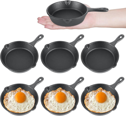 6 Pack Mini Cast Iron Skillet, 4 Inch Small Cast Iron Frying Pan, Pre-Seasoned Cast Iron Skillet Set, Black Non-Stick Mini Egg Frying Pan for Stove, Oven, Grill Safe, Indoor and Outdoor Use1