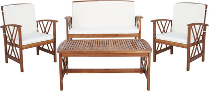 SAFAVIEH Outdoor Collection Fontana Natural/ Beige 4-Piece Conversation Patio Set with Cushions1