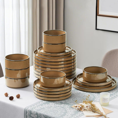 24 Piece Stoneware Dinnerware, Plates and Bowls Dishes Set for 87