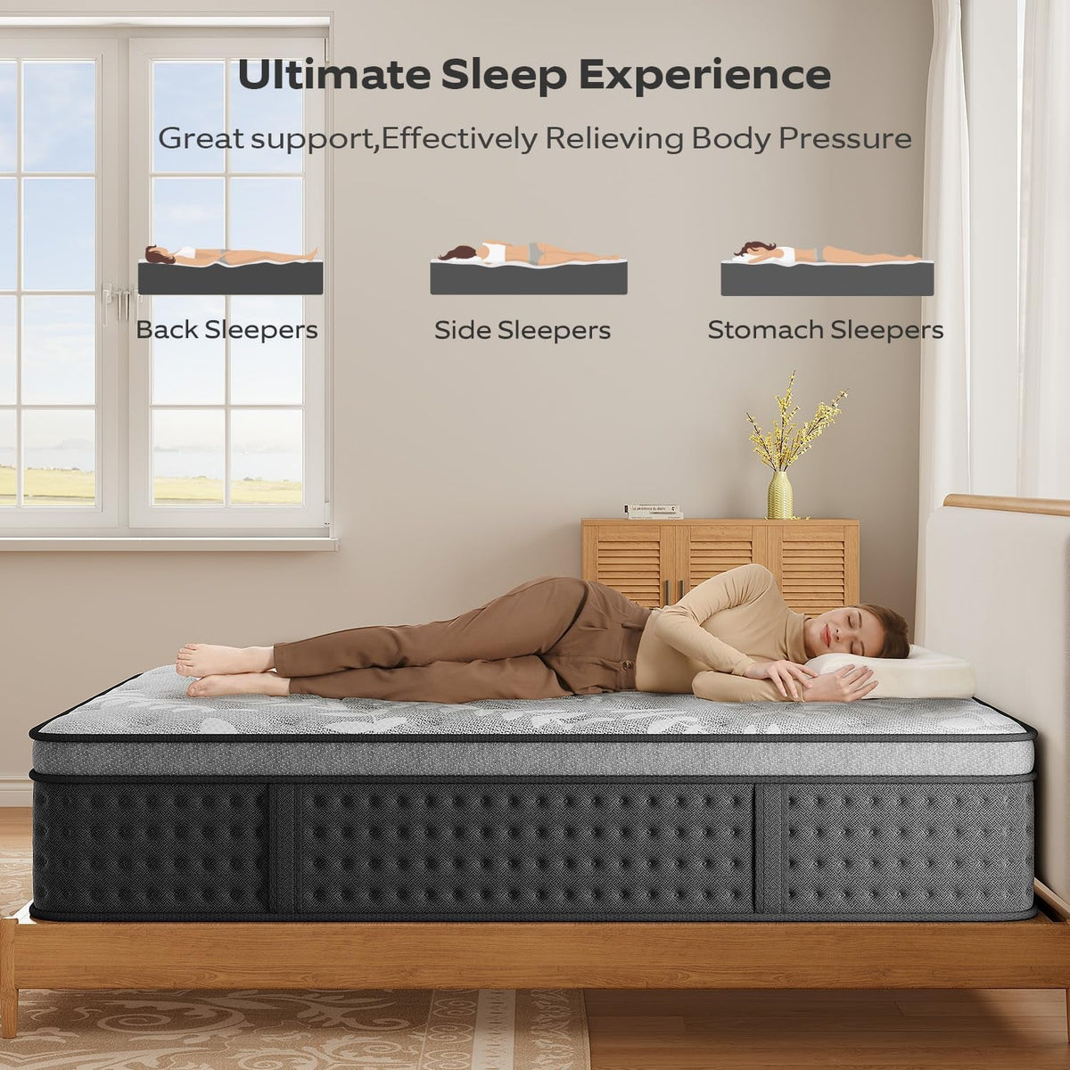 queen-size-mattress-10-inch-cooling-pain-relief-hybrid-mattresses